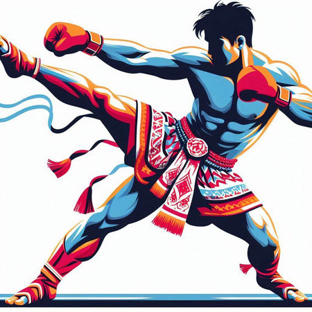 Muay thai fighter in action. Vector illustration of muay thai fighter.のイラスト素材