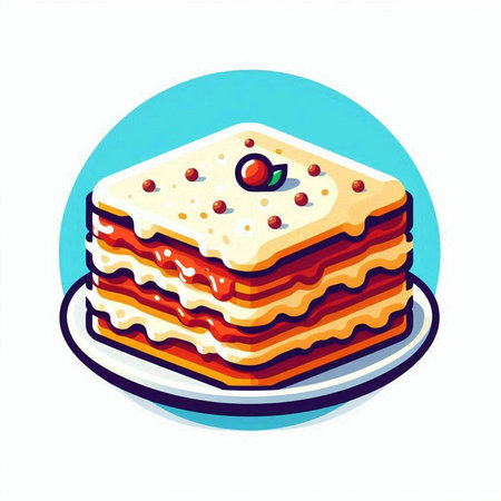Illustration of a piece of cake on a plate. Vector illustrationのイラスト素材