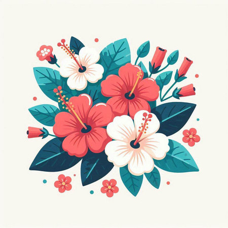 Hibiscus flower bouquet vector illustration. Floral design element.のイラスト素材