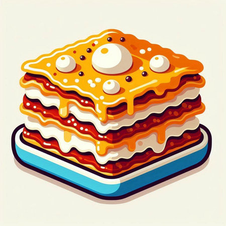 Illustration of a stack of lasagna on a white background.のイラスト素材
