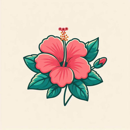 Hibiscus flower. Hand drawn vector illustration isolated on white background.のイラスト素材