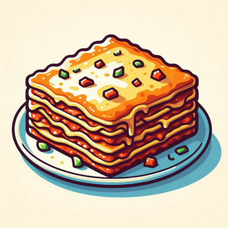 Illustration of lasagna on a plate. Vector illustration of lasagna.のイラスト素材