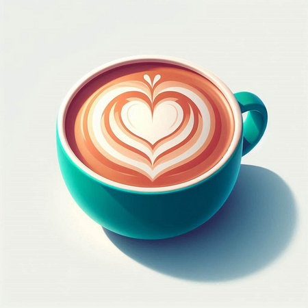 Cup of cappuccino with heart pattern on white backgroundのイラスト素材