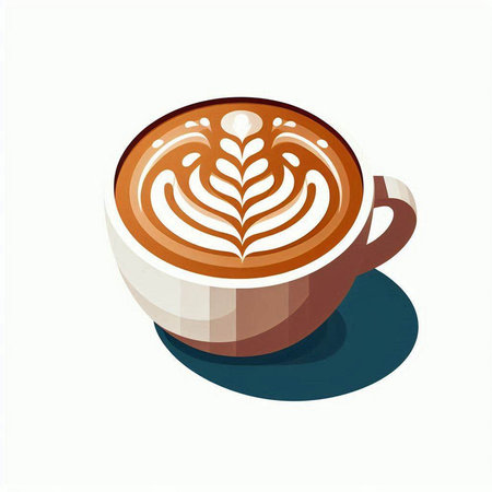 Coffee cup with latte art on white background. Vector illustration.のイラスト素材