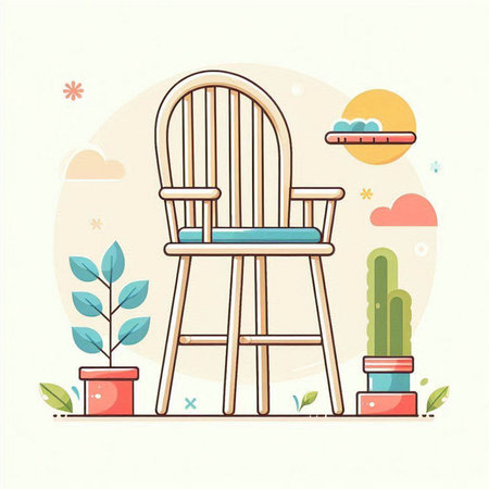 Vector illustration of a wooden chair in the garden. Flat style.のイラスト素材