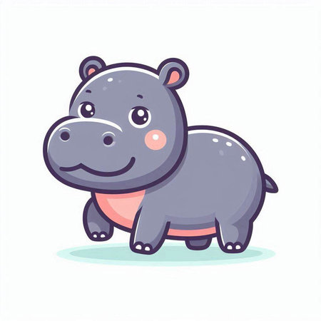 Cute cartoon hippo. Vector illustration in a flat style.のイラスト素材
