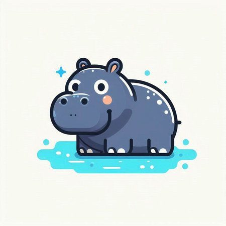 Cute hippopotamus in water. Vector illustration in flat styleのイラスト素材