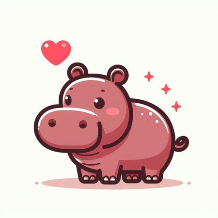 Cute hippo with heart. Vector illustration in cartoon style.のイラスト素材