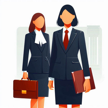 Two businesswomen with briefcases on white background. Vector illustration.のイラスト素材