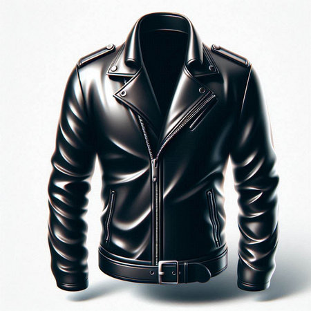 Black leather jacket isolated on white background. 3d render illustration.のイラスト素材