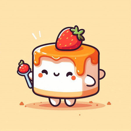 Cute Strawberry Cheesecake Cartoon Vector Illustration. Cute Strawberry Cheesecake Character.のイラスト素材
