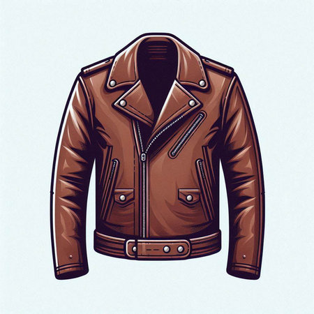 Vector illustration of a brown leather jacket on a light blue background.のイラスト素材
