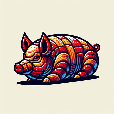 Illustration of a stylized pig, symbol of the year 2019のイラスト素材