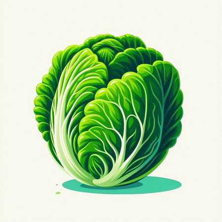 Illustration of a fresh green chinese cabbage on a white backgroundのイラスト素材