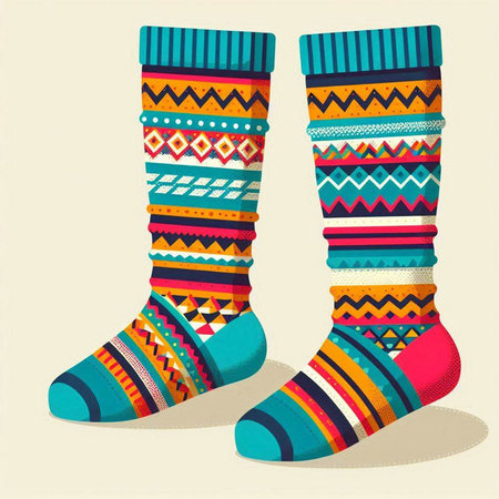 Vector illustration of a pair of socks with a pattern in a retro styleのイラスト素材