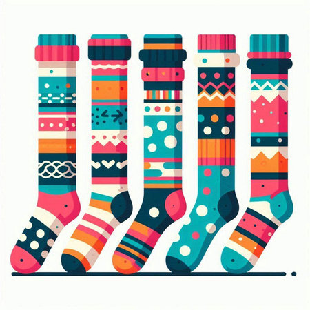 Set of colorful socks isolated on a white background. Vector illustration.のイラスト素材