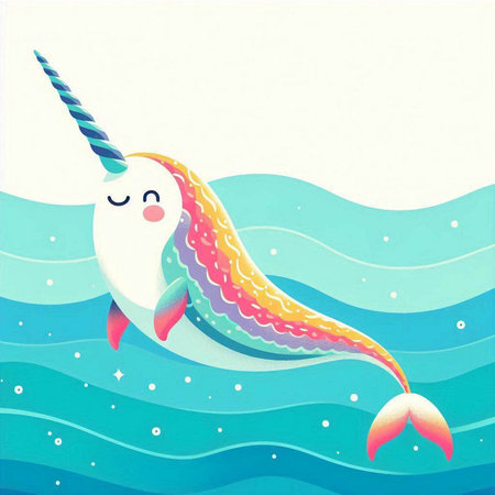 Cute unicorn on the sea. Vector illustration of a cartoon character.のイラスト素材