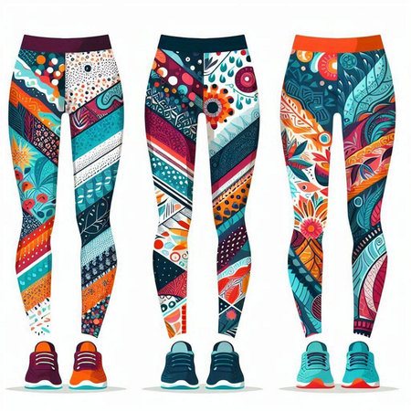 Set of colorful sport leggings with ethnic ornament. Vector illustrationのイラスト素材