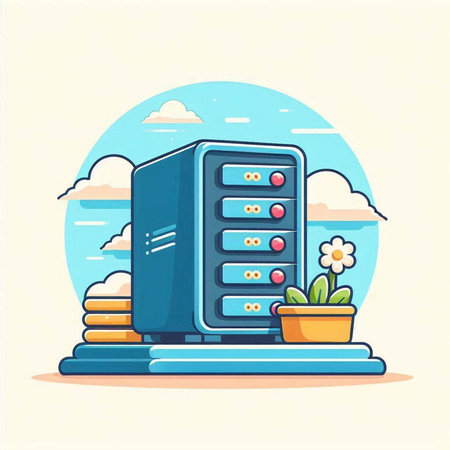 Vector illustration of a datacenter with a flower in a potのイラスト素材