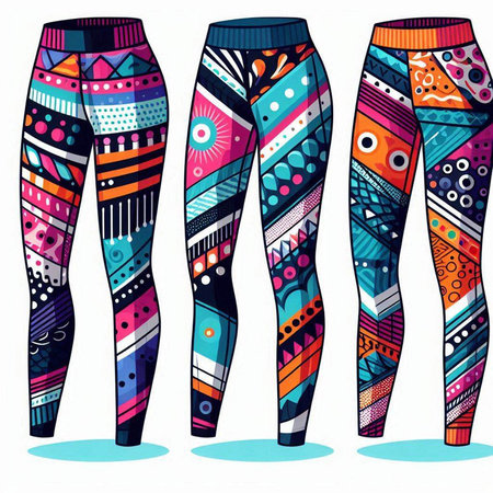 Set of colorful leggings with different patterns. Vector illustration.のイラスト素材
