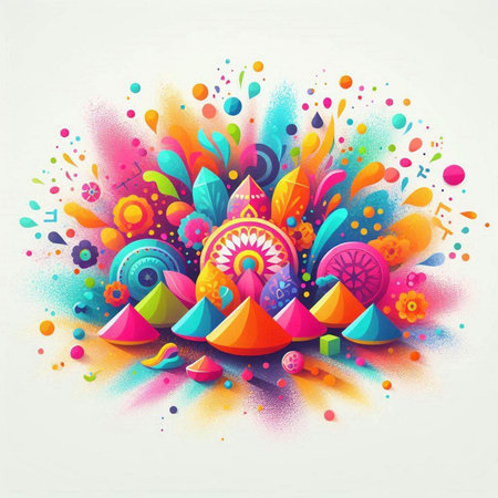 Colorful Indian festival Holi background with colorful flowers and mandalaのイラスト素材