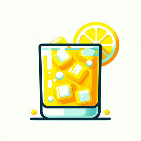 Cocktail with lemon and ice. Vector illustration in flat styleのイラスト素材