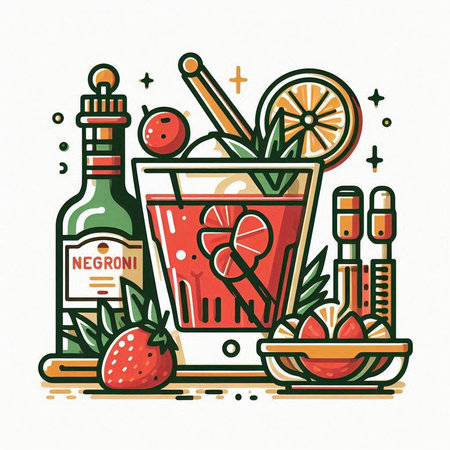 Alcoholic cocktail icon in flat line style. Vector illustration.のイラスト素材