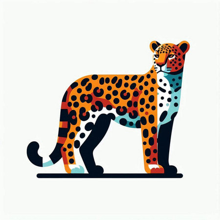 Colorful leopard isolated on a white background. Vector illustration.のイラスト素材