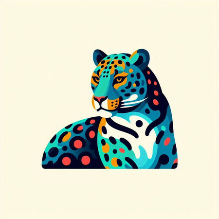 Leopard with colorful floral ornament on white background. Vector illustration.のイラスト素材