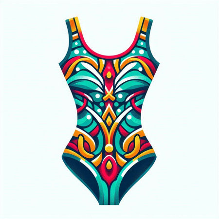 Vector illustration of a beautiful woman's swimsuit with colorful ornament.のイラスト素材
