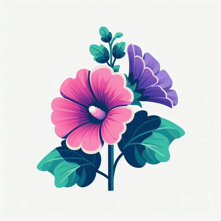 Vector illustration of a beautiful blooming hibiscus flower.のイラスト素材