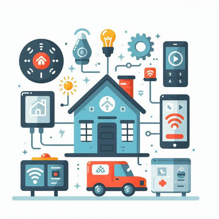 Smart home concept. Smart house connected to smart car. Vector illustrationのイラスト素材