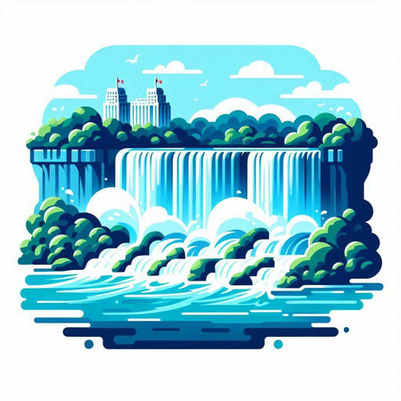 Waterfall in the city. Vector illustration in a flat style.のイラスト素材