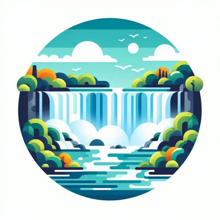 Waterfall on the river. Vector illustration in a flat style.のイラスト素材
