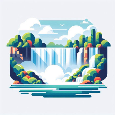 Waterfall in the forest. Vector illustration in flat design style.のイラスト素材