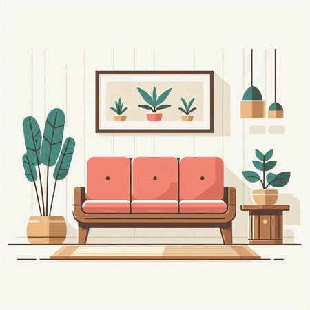 Cartoon vector illustration of a wooden church with a tree in the backgroundのイラスト素材