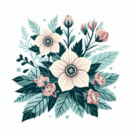 Vintage floral bouquet with flowers and leaves. Hand drawn vector illustration.のイラスト素材