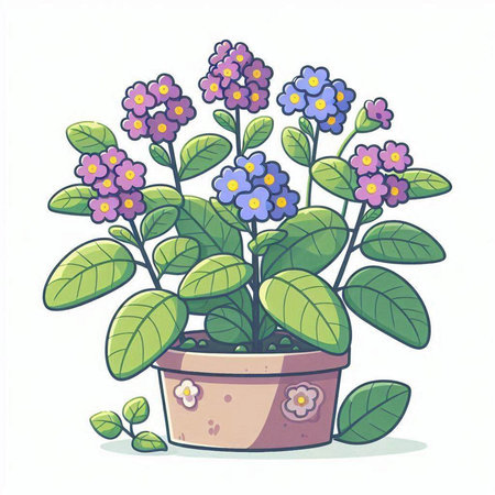 Flowerpot with forget-me-nots, vector illustrationのイラスト素材
