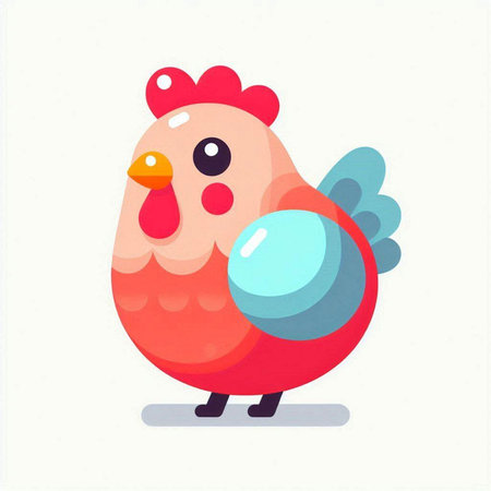 Cute cartoon chicken with egg on white background. Vector illustration.のイラスト素材