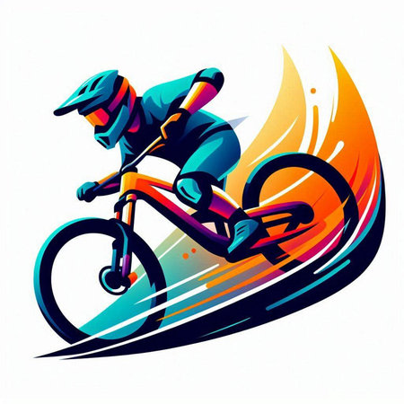 Cyclist on a bicycle on a background of fire. Vector illustrationのイラスト素材