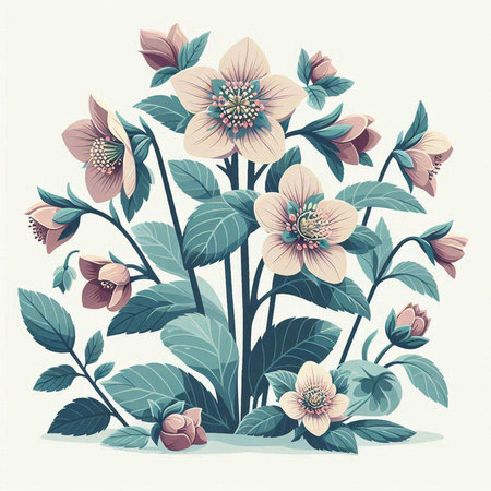 Vintage card with hellebore flowers. Vector illustration.のイラスト素材