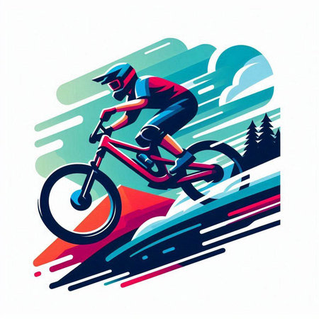 Cyclist riding on the road in the mountains. Vector illustration.のイラスト素材