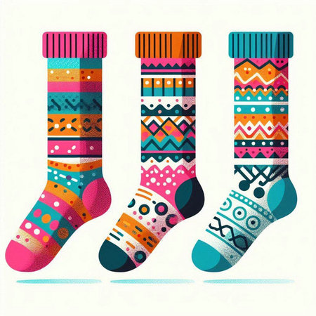 Set of colorful socks with ethnic ornaments. Vector illustration.のイラスト素材