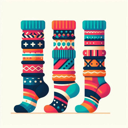 Colorful socks with ethnic ornaments. Vector illustration for your designのイラスト素材