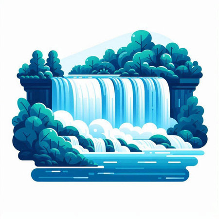 Waterfall in the forest. Waterfall in the forest. Vector illustration.のイラスト素材