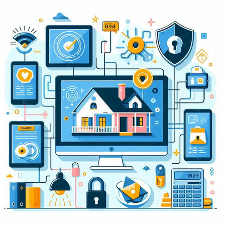 Smart home security concept. Protection of personal data. Vector illustration.のイラスト素材