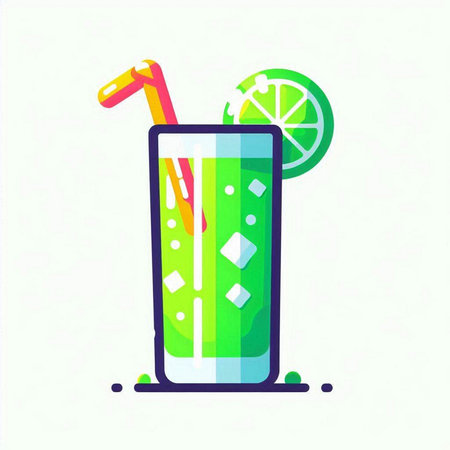 Cocktail with lime and straw. Vector illustration in flat styleのイラスト素材