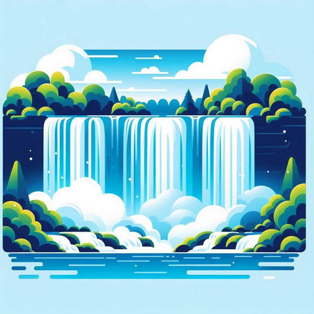 Waterfall in the forest. Nature landscape. Vector illustration. Eps 10のイラスト素材