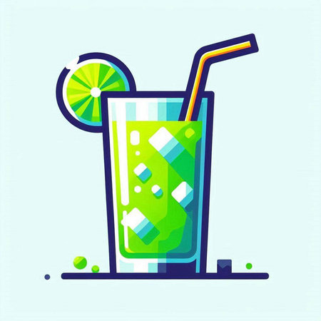Cocktail with lime and straw in flat style. Vector illustration.のイラスト素材