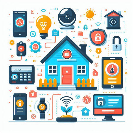 Smart home concept. Vector illustration in flat design style with icons on white backgroundのイラスト素材